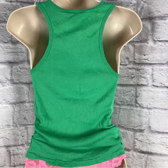 RARE PINK “Spring Break” Green Rhinestones Tank Vintage Discontinued PINK VS - Picture 3 of 6